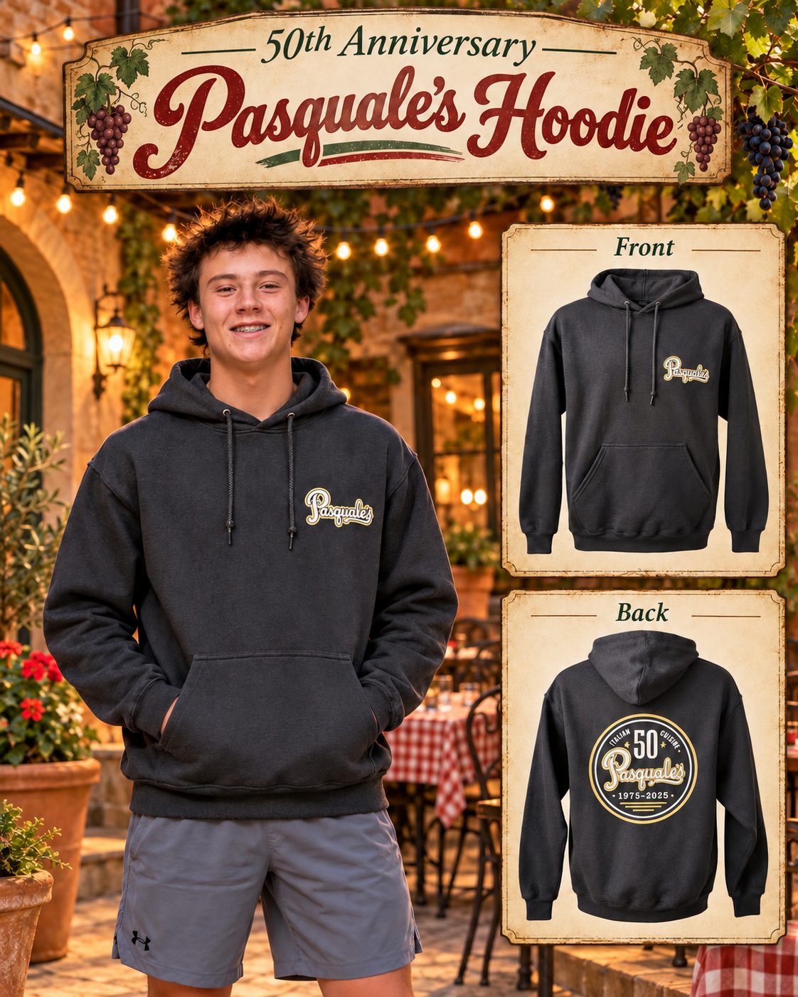Pasquale's 50th Anniversary Logo Pullover Hooded Sweatshirt