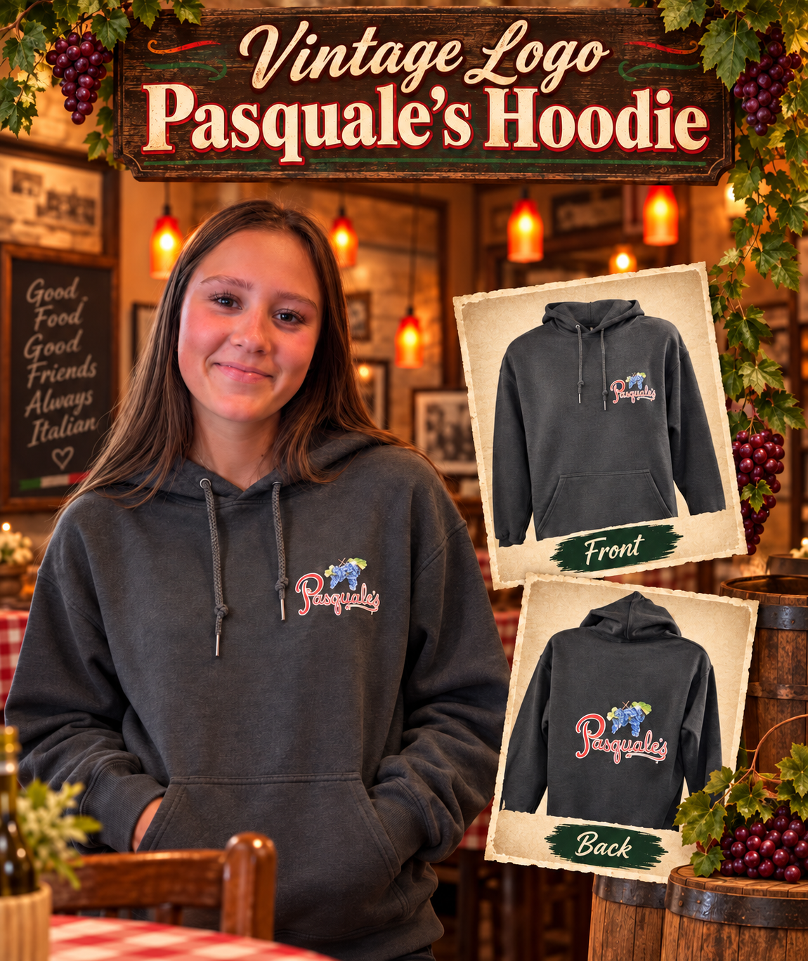 Pasquale's Vintage Logo Pullover Hooded Sweatshirt